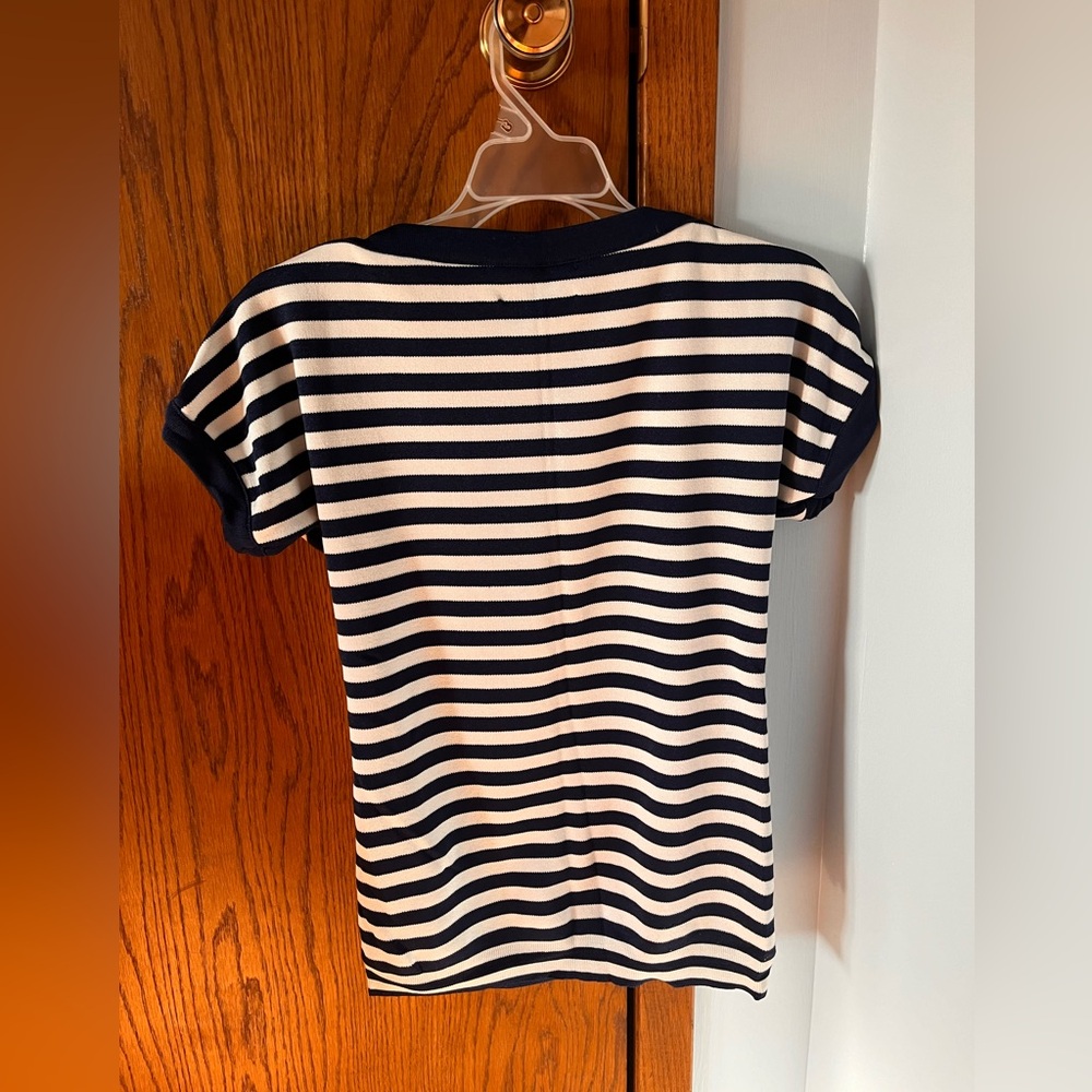 Ladies Pierre Cardin Short Sleeve Blue/White Striped Sweater/Top - Size Medium - Picture 3 of 5